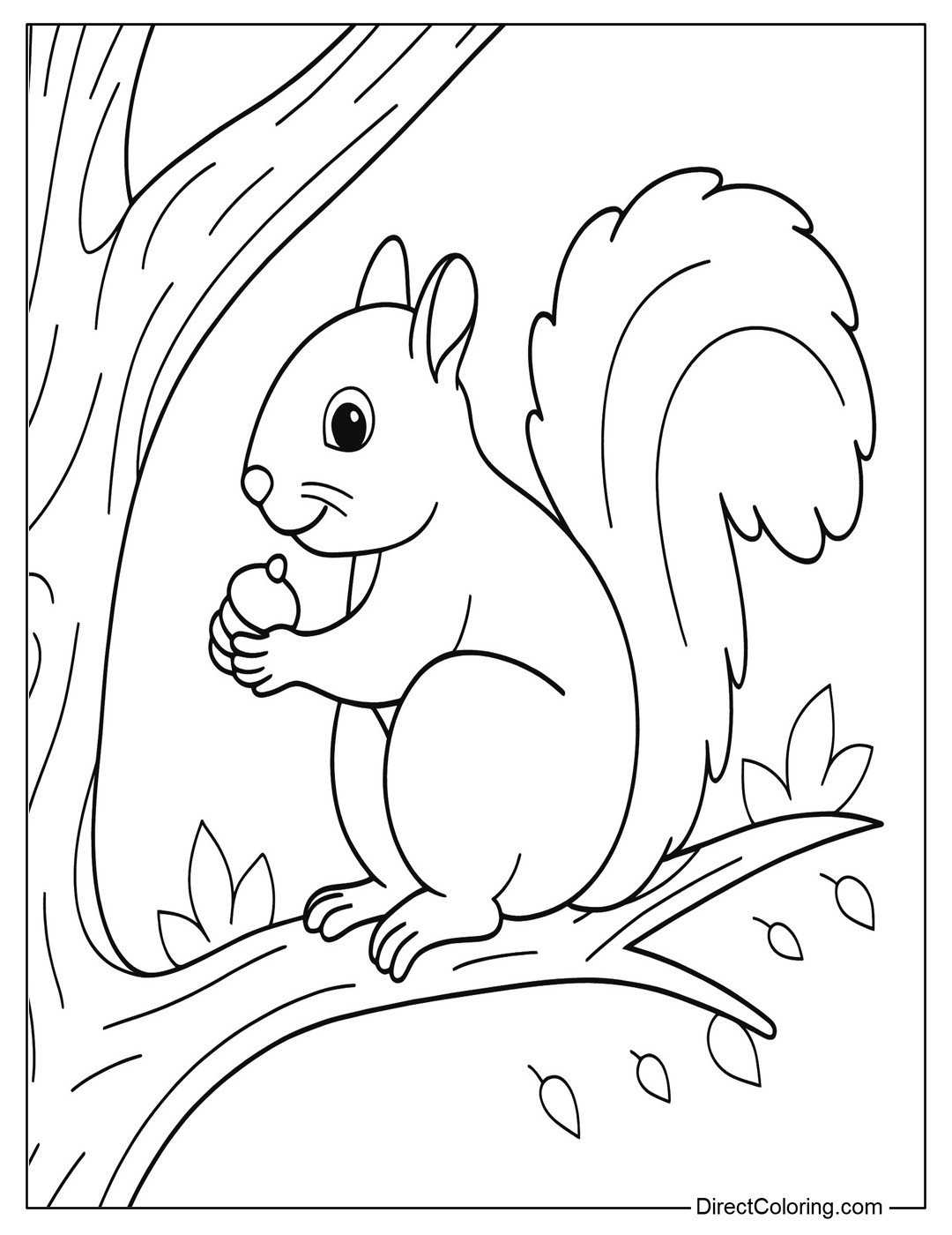 Cute Squirrel on Branch Free Coloring Page